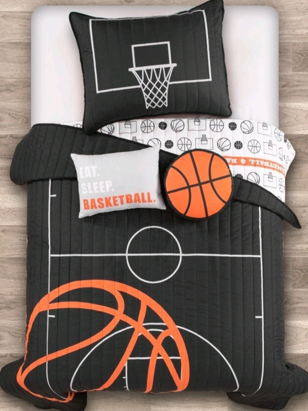 Basketball Court Black and Orange Comforter Set - Sports Bedding